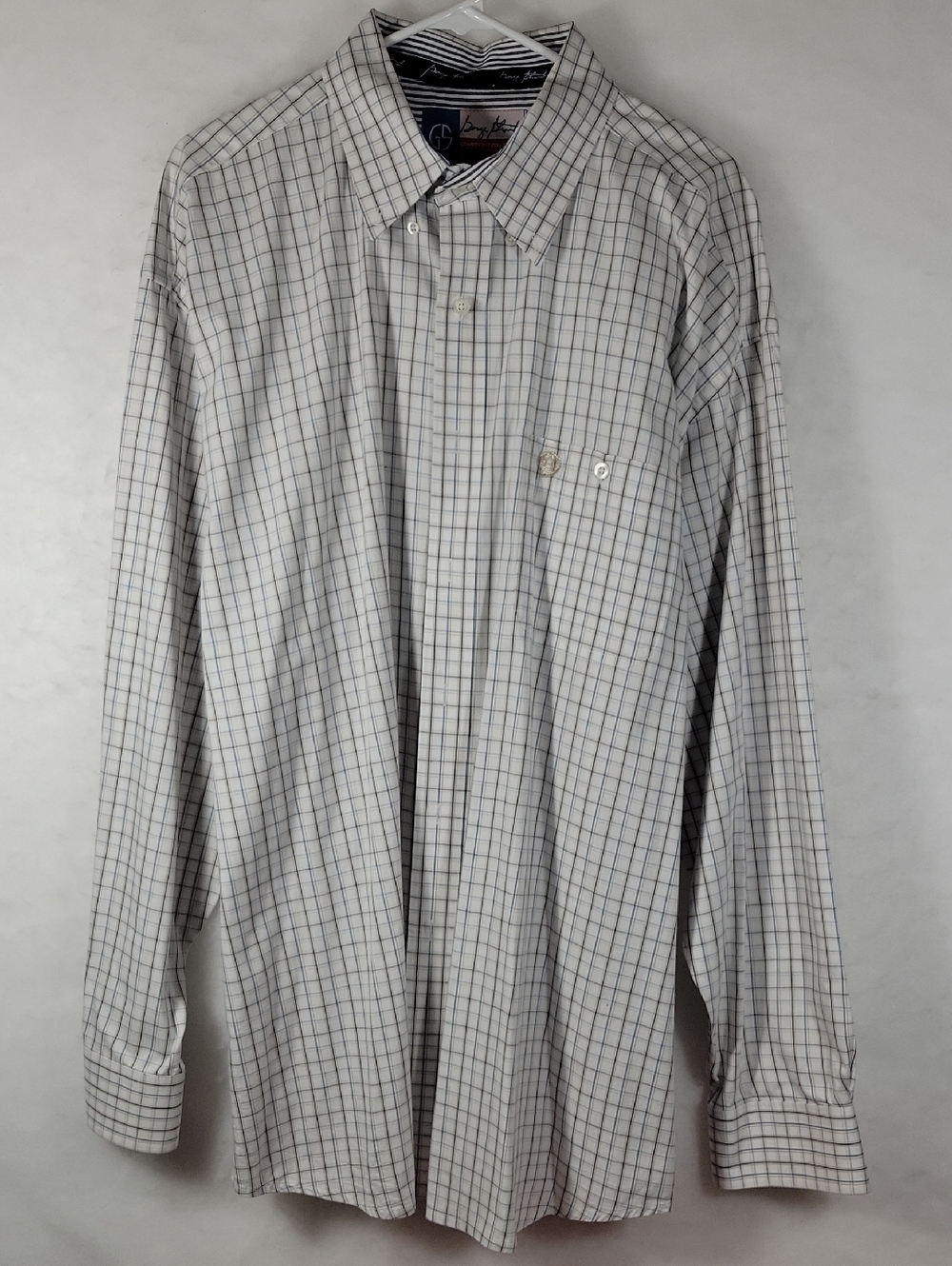 George Strait Wrangler White and Blue Windowpane Button-Down Dress Shirt